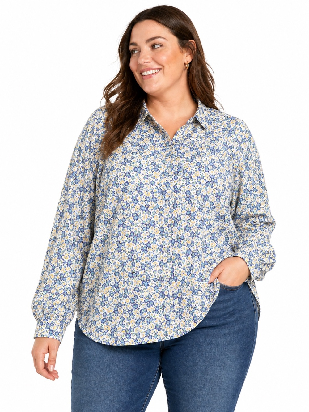 Talbots women's floral 1/2 button down blouse size 20W plus (1X-2X) 100% cotton